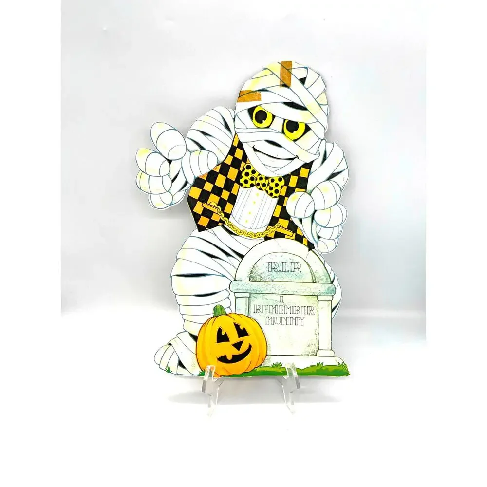 Vintage USA Halloween Die Cut Mummy at Grave Decoration Double Sided 14
